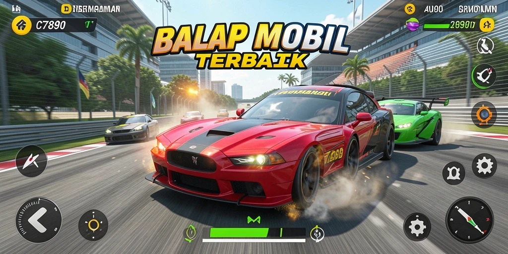 Tangkapan layar gameplay C7890 yang menunjukkan aksi balapan yang mendebarkan.