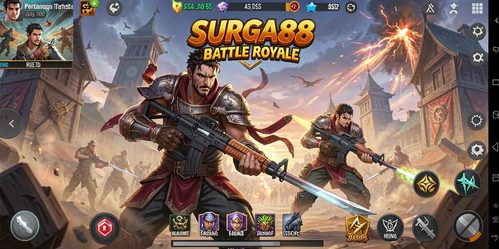 Screenshot gameplay SURGA88 dengan aksi Battle Royale yang mendebarkan.